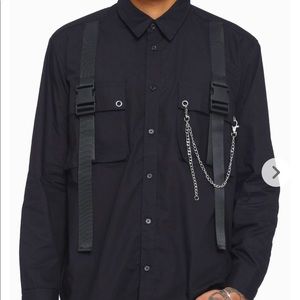 Hot Topic Black Strap Long-Sleeve Woven Button-Up Shirt XL